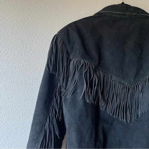 Wilson Black Bomber Jacket with Fringe Details - Picture 7 of 14